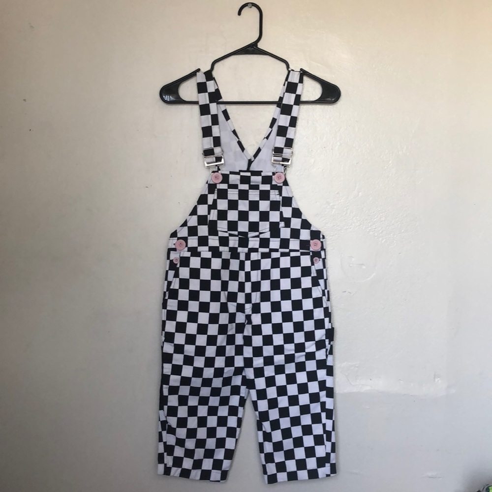 Retro Checkerboard Pattern Jumpsuit Overalls - image 1